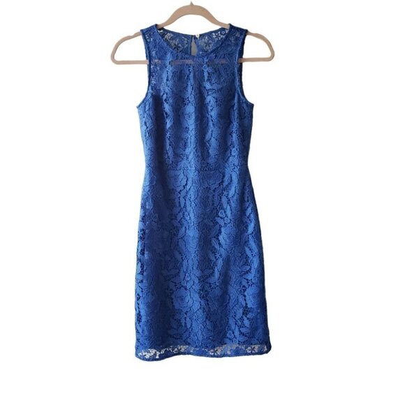 J Crew Party Cocktail Evening Lace Pencil Dress Sleeveless Royal Blue - Picture 1 of 10